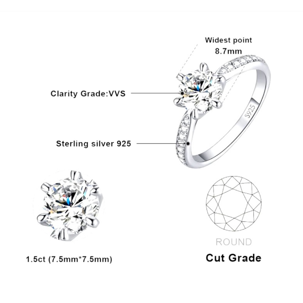 Classic 1.5 CT Moissanite Solitaire Engagement Promise 925 Sterling Silv… - Picture 4 of 9
